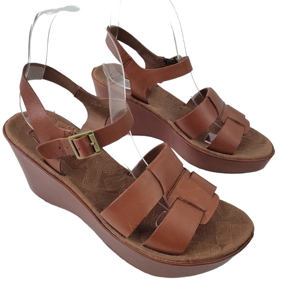 Korks by Kork Ease Platform Wedge Strappy Sandals Size 7 Brown Leather Shoes - Picture 2 of 8